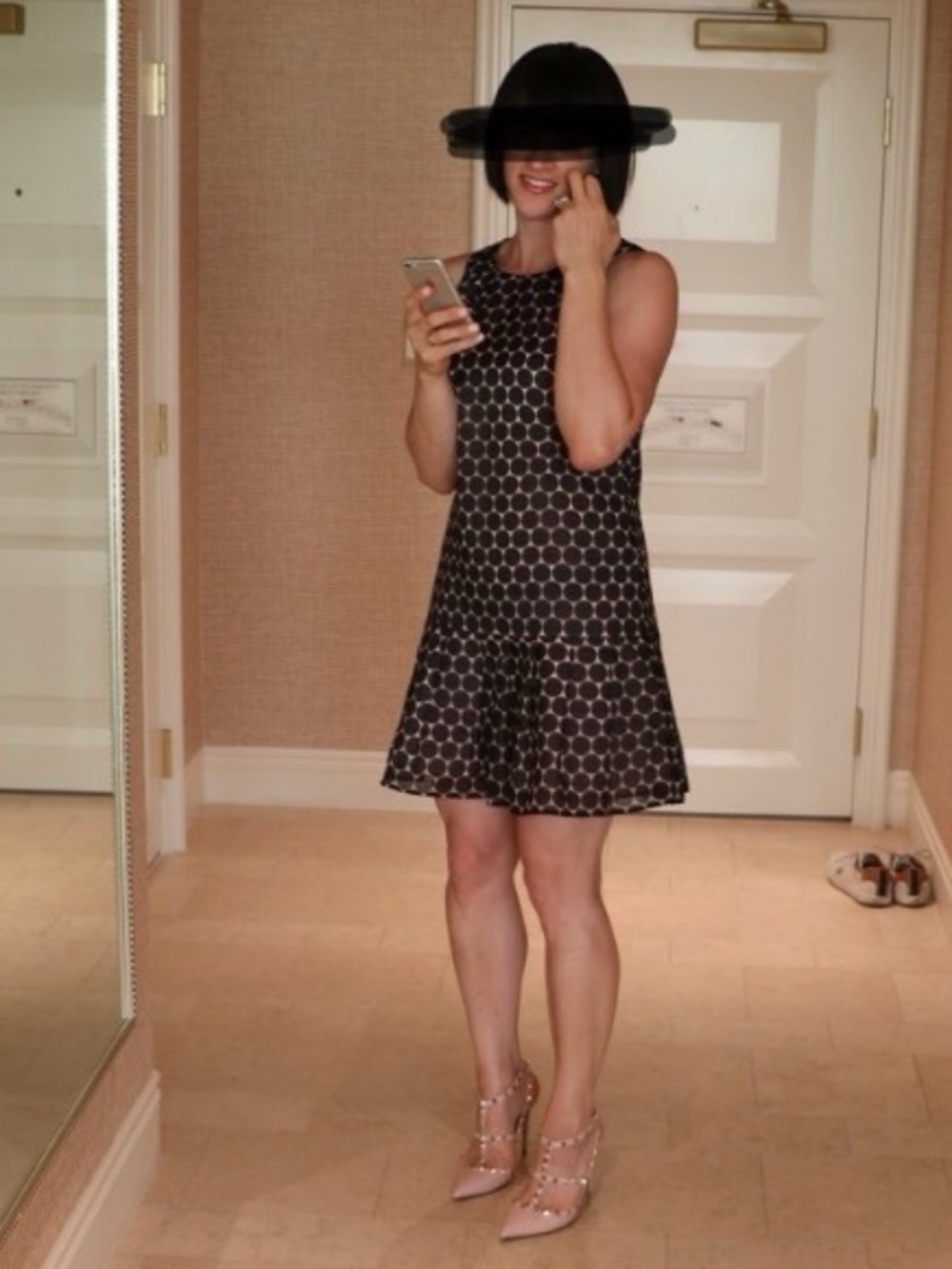 Club Monaco Navy with Pink Polka-Dots Drop-Waist Dress - Picture 5 of 5